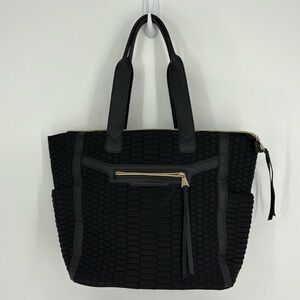 Aimee Kestenberg Sicily Large Quilted Tote Bag Black with Gold Hardware